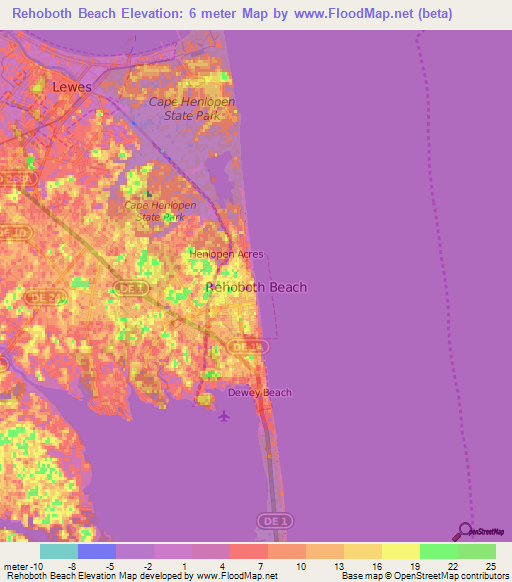 Rehoboth Beach,US Elevation Map