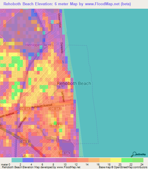 Rehoboth Beach,US Elevation Map