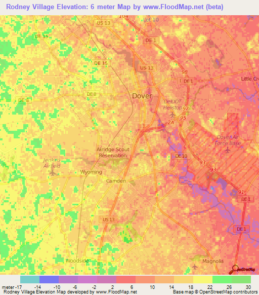 Rodney Village,US Elevation Map