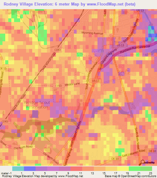 Rodney Village,US Elevation Map