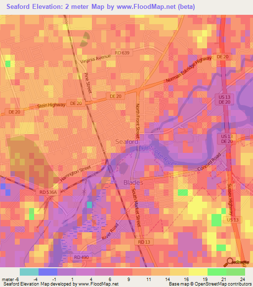 Seaford,US Elevation Map