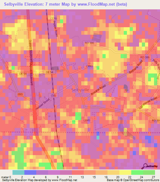 Selbyville,US Elevation Map