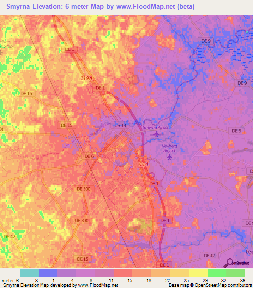 Smyrna,US Elevation Map