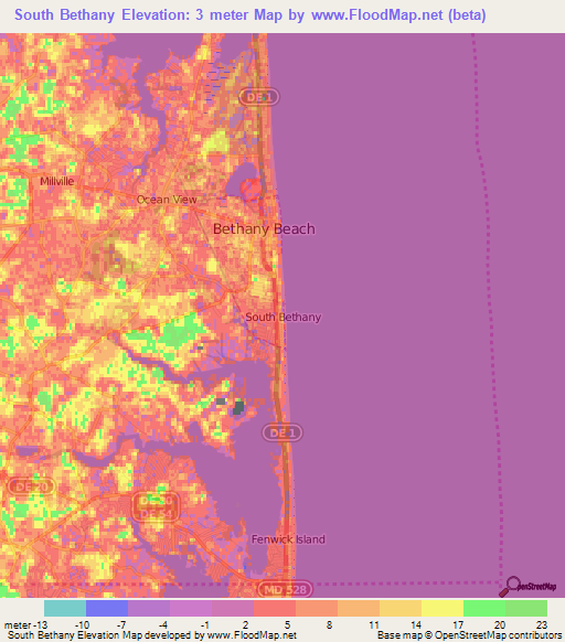 South Bethany,US Elevation Map