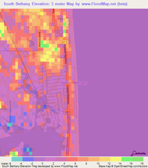 South Bethany,US Elevation Map