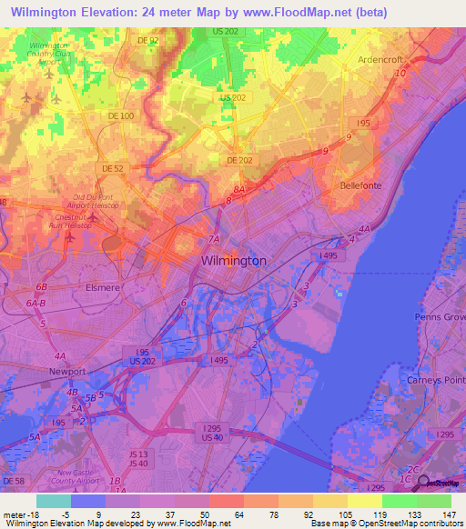 Wilmington,US Elevation Map