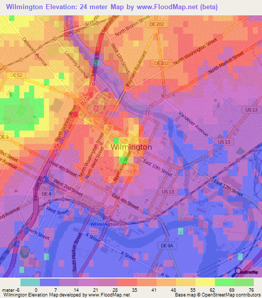 Wilmington,US Elevation Map