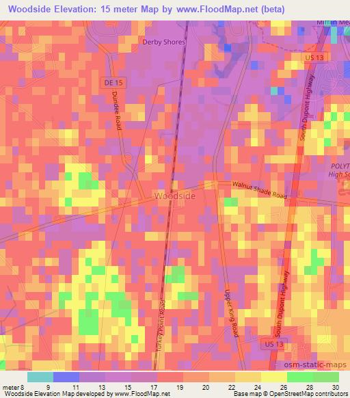 Woodside,US Elevation Map