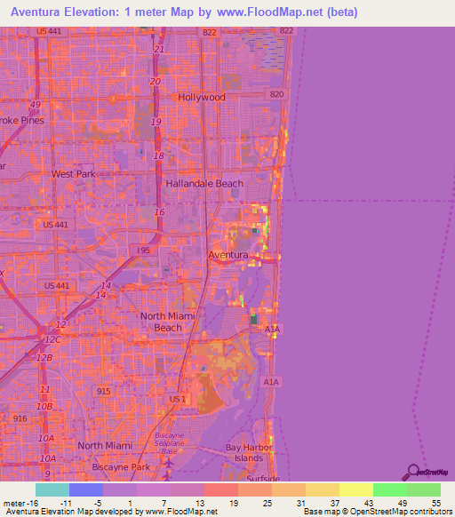 Aventura,US Elevation Map