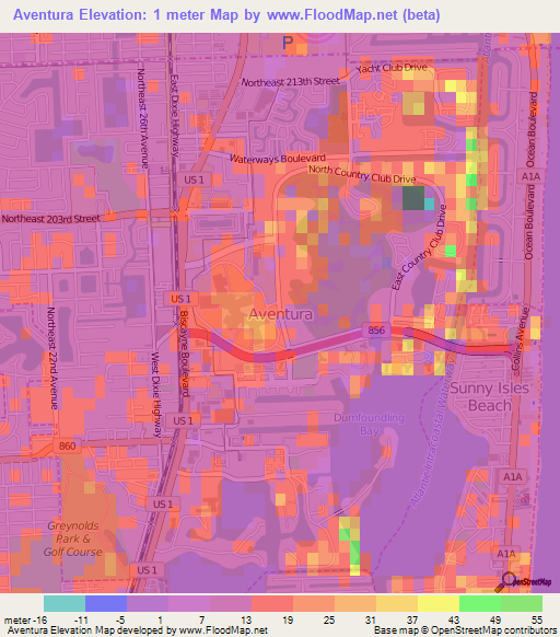 Aventura,US Elevation Map