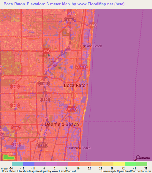 Boca Raton,US Elevation Map