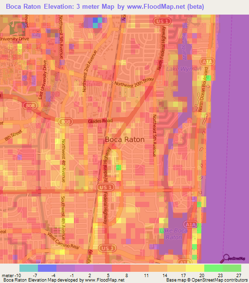 Boca Raton,US Elevation Map