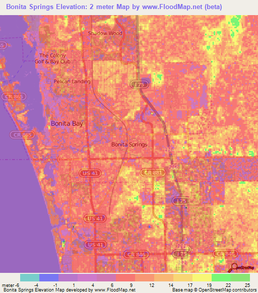 Bonita Springs,US Elevation Map