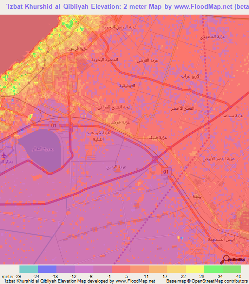 `Izbat Khurshid al Qibliyah,Egypt Elevation Map