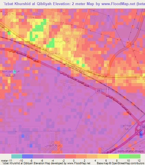 `Izbat Khurshid al Qibliyah,Egypt Elevation Map