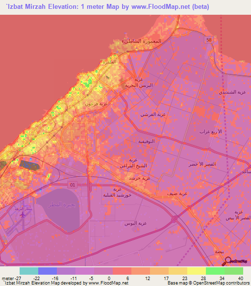 `Izbat Mirzah,Egypt Elevation Map