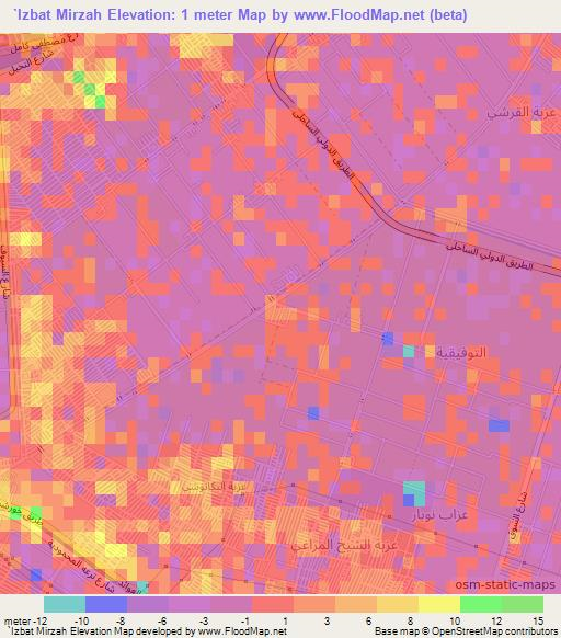 `Izbat Mirzah,Egypt Elevation Map