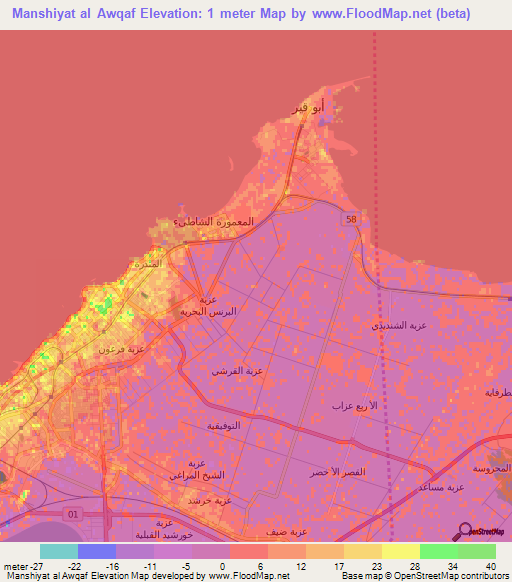 Manshiyat al Awqaf,Egypt Elevation Map