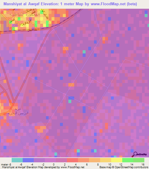 Manshiyat al Awqaf,Egypt Elevation Map