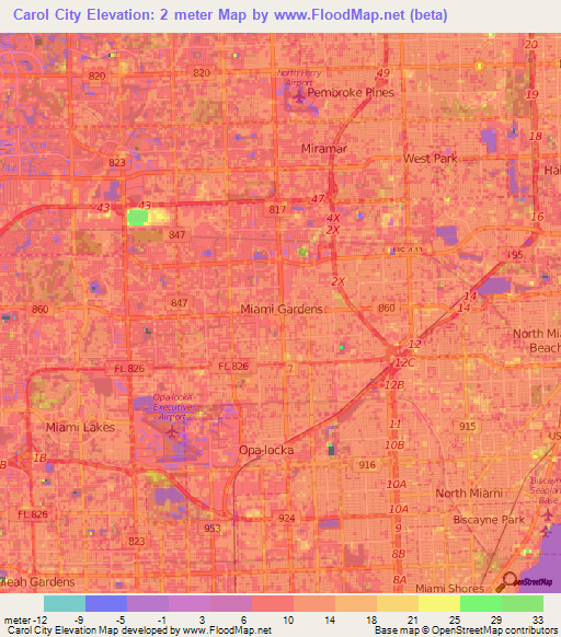 Carol City,US Elevation Map