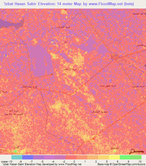 `Izbat Hasan Sabir,Egypt Elevation Map
