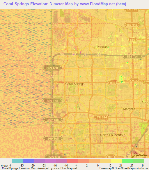 Coral Springs,US Elevation Map