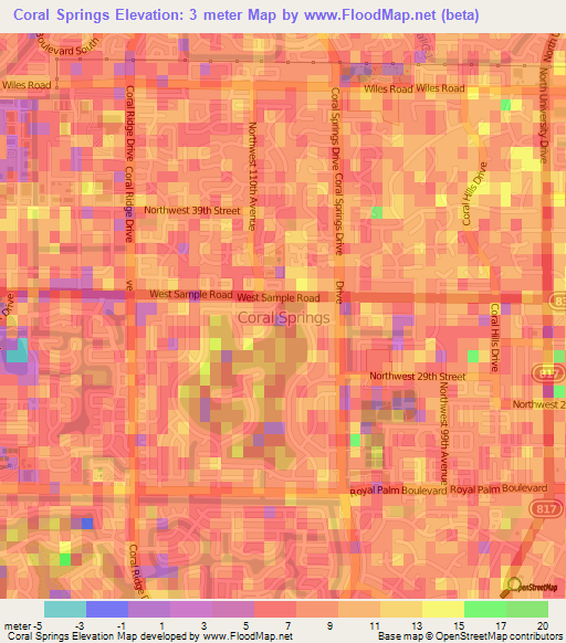 Coral Springs,US Elevation Map