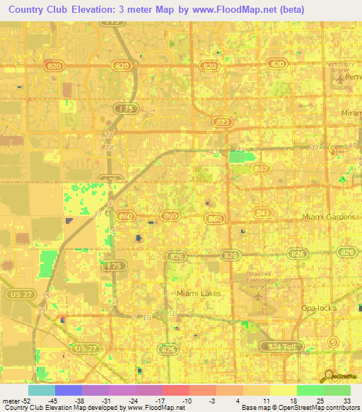 Country Club,US Elevation Map