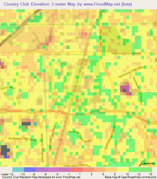 Country Club,US Elevation Map