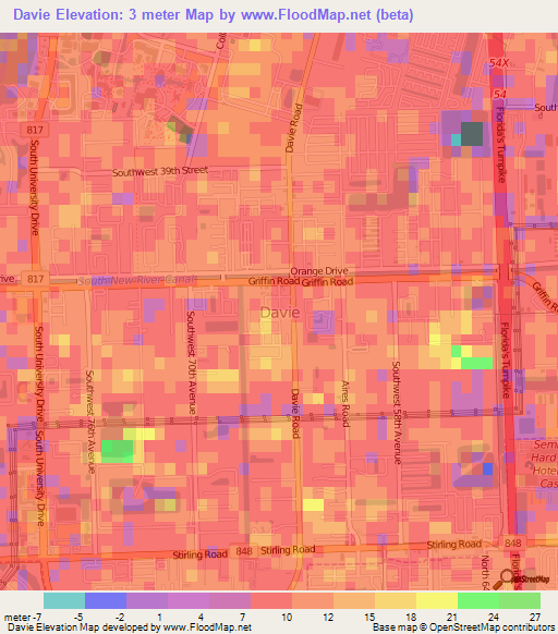 Davie,US Elevation Map