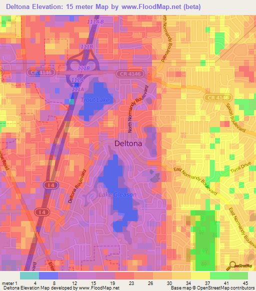 Deltona,US Elevation Map