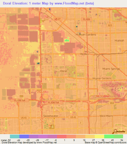 Doral,US Elevation Map