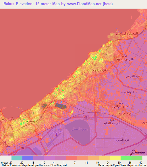 Bakus,Egypt Elevation Map