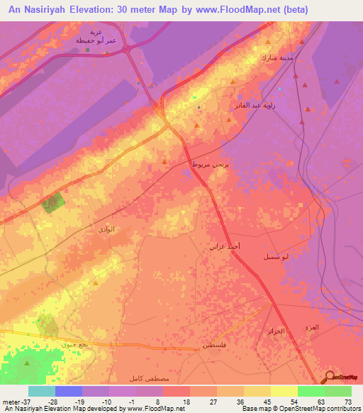 An Nasiriyah,Egypt Elevation Map