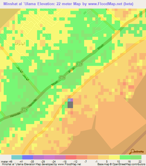 Minshat al `Ulama,Egypt Elevation Map