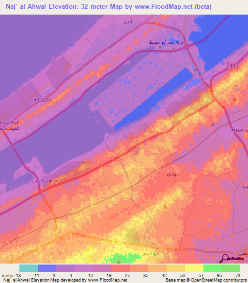 Naj` al Ahwal,Egypt Elevation Map