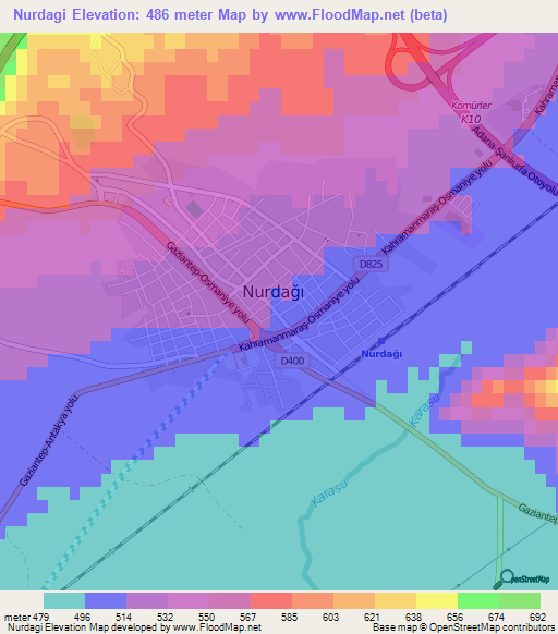 Nurdagi,Turkey Elevation Map