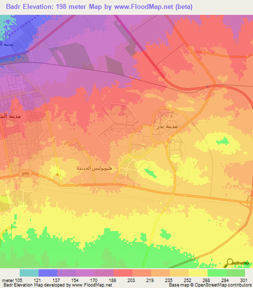 Badr,Egypt Elevation Map