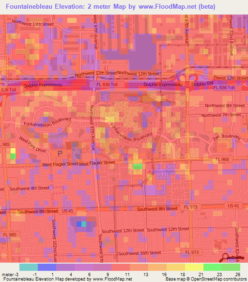 Fountainebleau,US Elevation Map