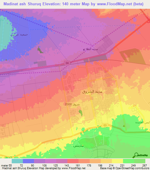 Madinat ash Shuruq,Egypt Elevation Map