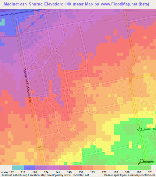 Madinat ash Shuruq,Egypt Elevation Map