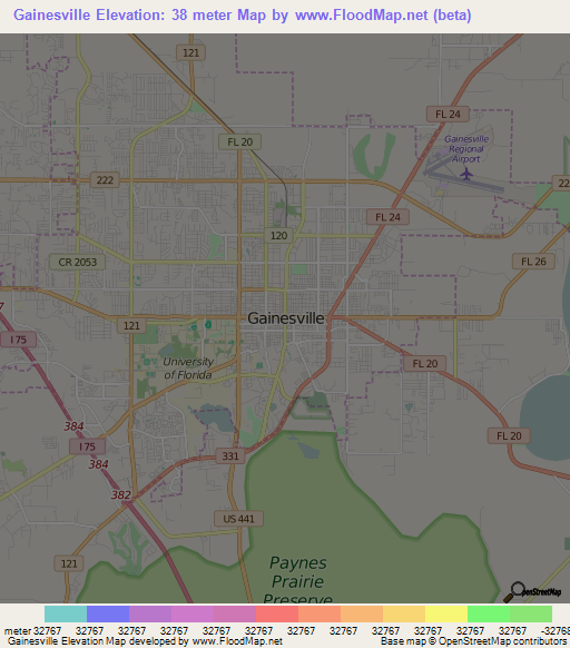 Gainesville,US Elevation Map