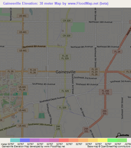 Gainesville,US Elevation Map