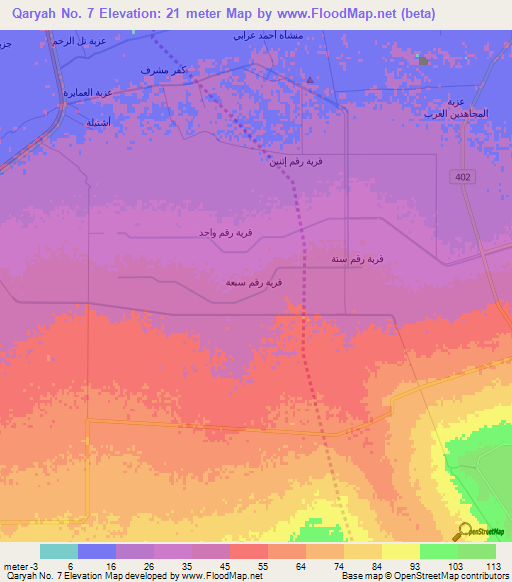 Qaryah No. 7,Egypt Elevation Map