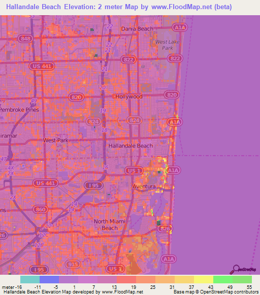 Hallandale Beach,US Elevation Map