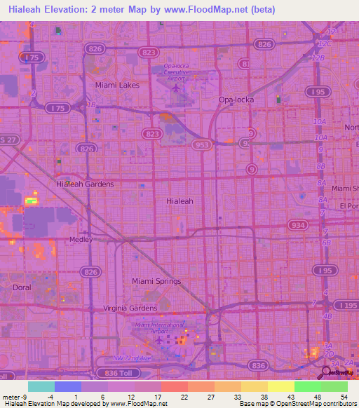 Hialeah,US Elevation Map