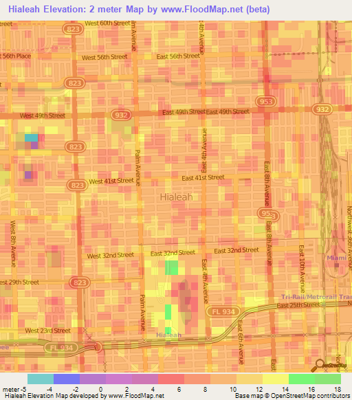 Hialeah,US Elevation Map