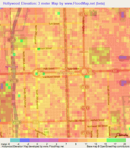 Hollywood,US Elevation Map