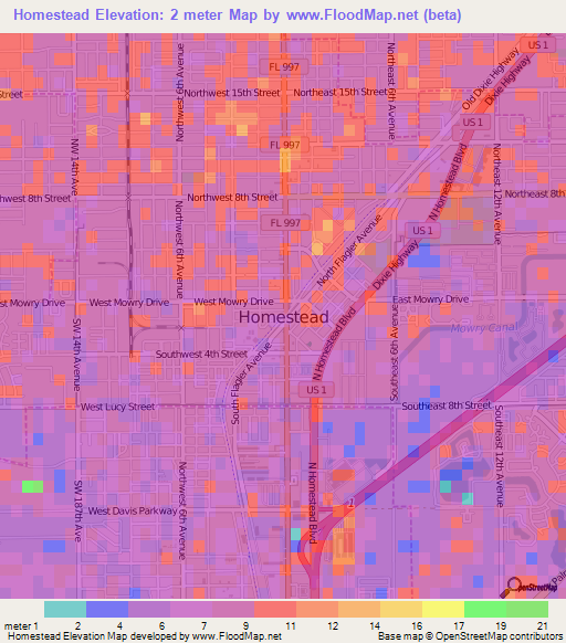 Homestead,US Elevation Map