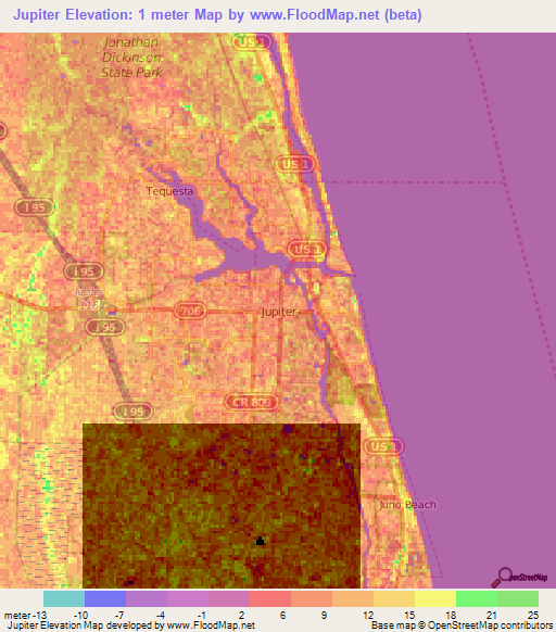 Jupiter,US Elevation Map